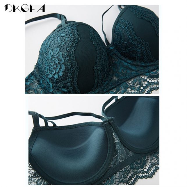 New Top Sexy Underwear Set Cotton Push-Up Bra And Panty Sets 3/4 Cup Brand Green Lace Lingerie Set Women Deep V Brassiere Black