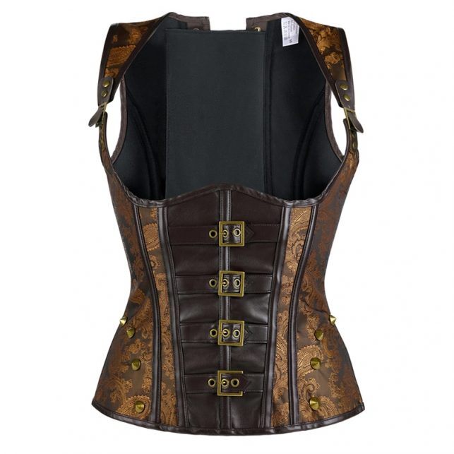 Beonlema PU Leather Corset Korset Underbust Steampunk Gothic Sexy Lace Up Corsets Top Bustier Brown Punk Goth Corselet Corset