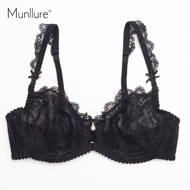 Munllure Women's ultra-thin bra transparent lace embroidery underwear sexy woman bra set
