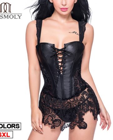Women's Gothic Steampunk Clothing Corset Bustier Top Sexy Lingerie Leather Lace up Overbust Burlesque Basque Corset Dress S-6XL