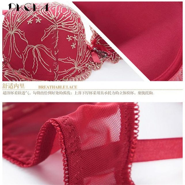 Luxury Gold Embroidery Underwear Set Women Bras A B C Cup Fashion Push Up Bra Sets Red Sexy Lingerie Lace Brassiere Cotton Thick