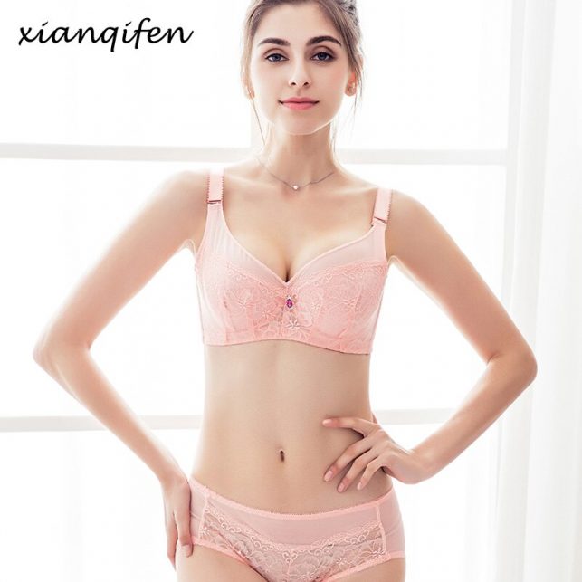 Xianqifen ultra thin bra set for women sexy brief transparent panty sets lingerie lace bralette brassiere girl top bh underwear