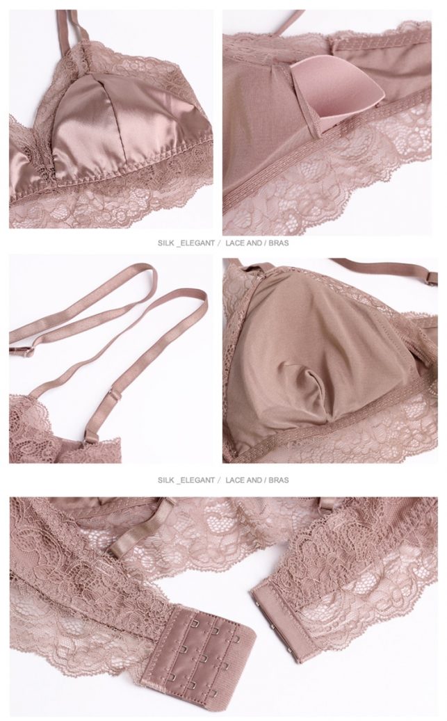 100% Silk Sexy Floral Lace Padded Bra Thin ralette bras for women Adjuted Underwear Women Lace Bra Brassiere Sexy Lingerie