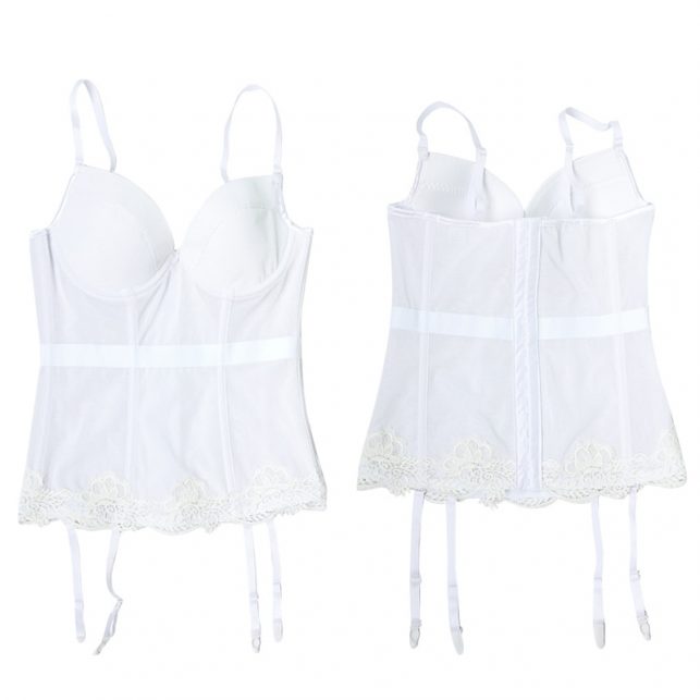 White Lace Embrodidery Bustier Women Overbust Push Up Corset Sexy Female Lace Up Lingerie See Through Corset Top Femme Clothing