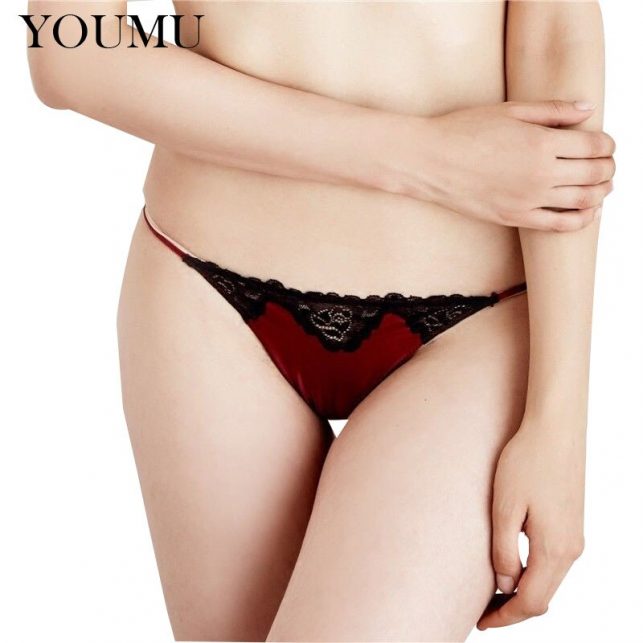 Women Sexy Faux Silk G-String Thong 9 Colors Seamless Floral Print Lace Low-Rise Triangle Pants See Through Underpants 906-A131