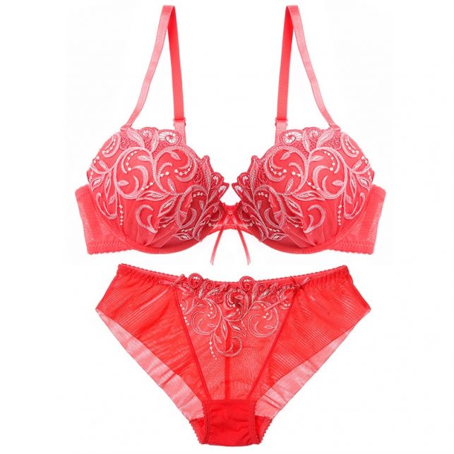 Lilymoda Women Sexy Floral Embroidery Bra Brief Sets Push Up Bra and Panty Seamless Panties Female Brassiere Lingerie Red