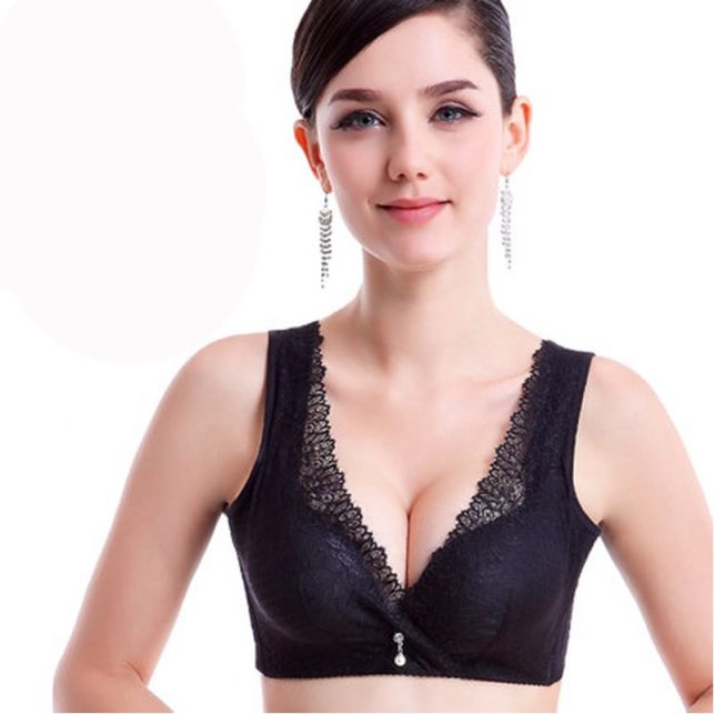Spring Summer lace bra Wide Strap breathable Bralette Padded Bra for Women Sexy Lingerie deep v lady double cup push up bra