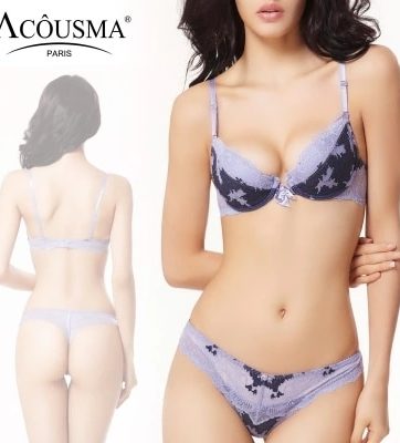 ACOUSMA Women Sexy Bra and Panty Set Floral Lace Bowknot 3/4 Cup Push Up Female Lingerie With Seamless T Back Thongs 8 Colors