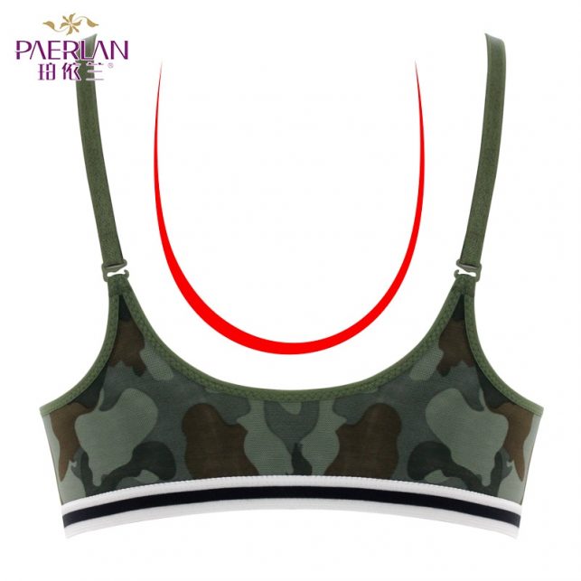 PAERLAN Chest Gather Sexy Lingerie Front Buckle Without Steel Ring Green Camouflage Female Sexy Bra Sets No Trace Vest-style