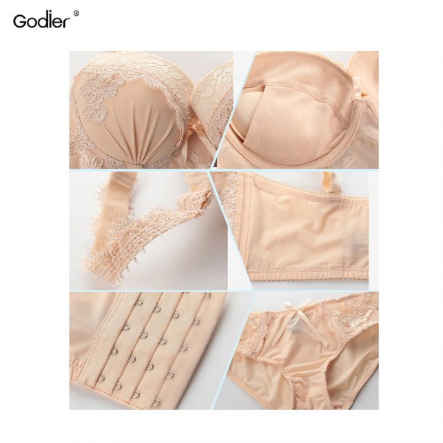 Godier Lingerie Set Sexy Bra pant Set BC Cup Lace Embroidery Women Plus Size Push Up Underwear Set soutien gorge transparent set