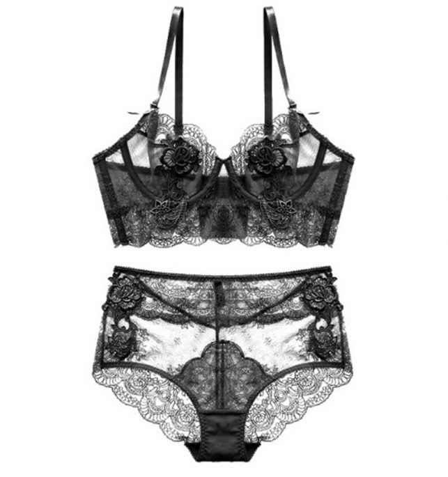 Luxury Sexy lingerie set Transparent Embroidery Lace Bra And Panties Set See Through Women Underwear Plus Size B C D Brassiere