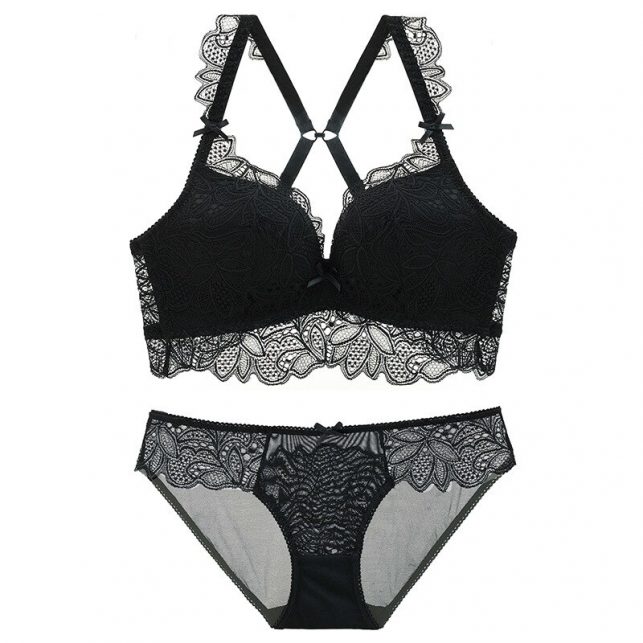 Lace Underwired Bras Sexy suit gathered Cross straps Beautiful underwear back pop up Contraction vice milkComfortable underwear
