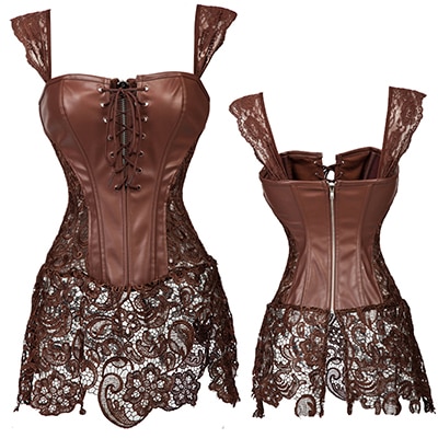 Women's Gothic Steampunk Clothing Corset Bustier Top Sexy Lingerie Leather Lace up Overbust Burlesque Basque Corset Dress S-6XL