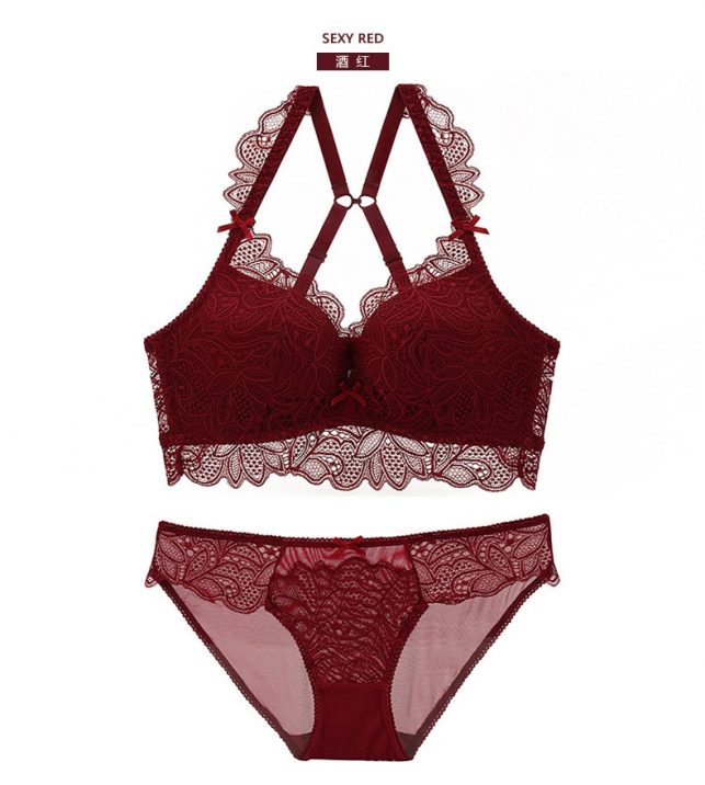 Lace Underwired Bras Sexy suit gathered Cross straps Beautiful underwear back pop up Contraction vice milkComfortable underwear
