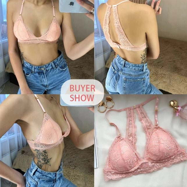 FINETOO Sexy Wireless Bralette For Women 3/4 Cup Female Lace Bra Unlined Underwear Fashion 6 Colors Backless Crop Top Lingerie