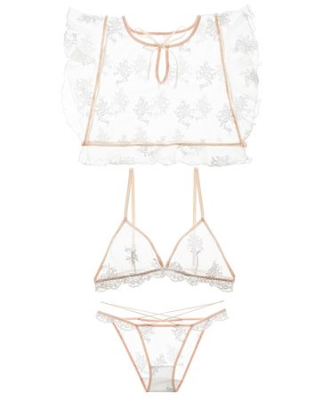 3Pcs Tops Bra Panty Set Sexy Lingerie Retro Embroidery Lace Hollow Thin Underwear Nightwear Women Babydoll Maiden Sleepwear Girl
